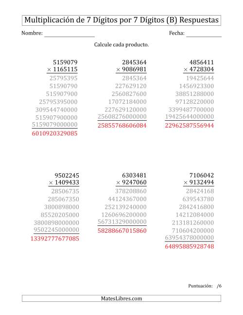 La hoja de ejercicios de Multiplicar Números de 7 Dígitos por 7 Dígitos (B) Página 2