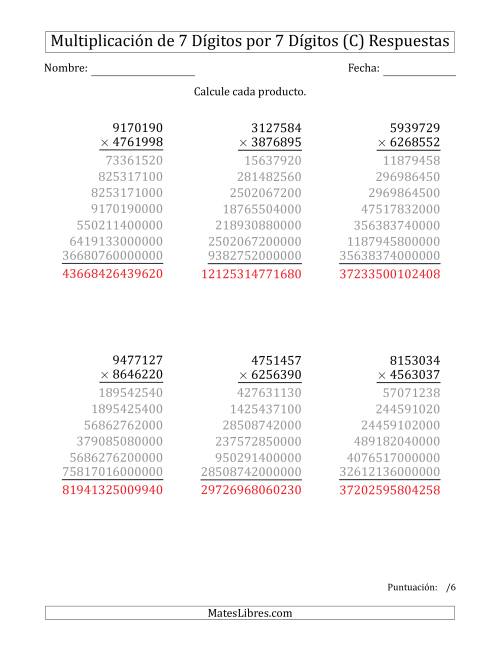 La hoja de ejercicios de Multiplicar Números de 7 Dígitos por 7 Dígitos (C) Página 2
