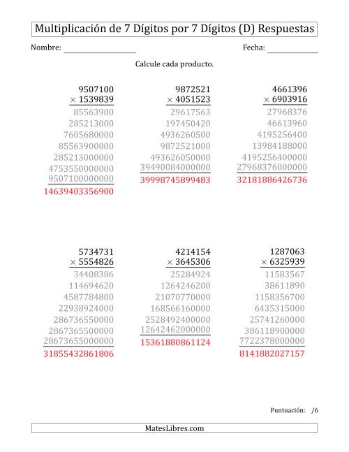 La hoja de ejercicios de Multiplicar Números de 7 Dígitos por 7 Dígitos (D) Página 2
