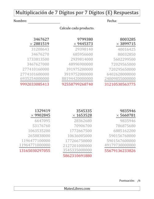 La hoja de ejercicios de Multiplicar Números de 7 Dígitos por 7 Dígitos (E) Página 2