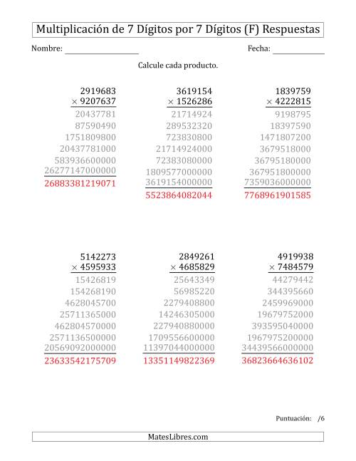 La hoja de ejercicios de Multiplicar Números de 7 Dígitos por 7 Dígitos (F) Página 2
