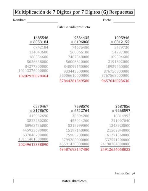 La hoja de ejercicios de Multiplicar Números de 7 Dígitos por 7 Dígitos (G) Página 2