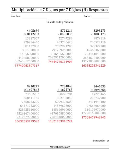 La hoja de ejercicios de Multiplicar Números de 7 Dígitos por 7 Dígitos (H) Página 2