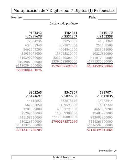 La hoja de ejercicios de Multiplicar Números de 7 Dígitos por 7 Dígitos (I) Página 2
