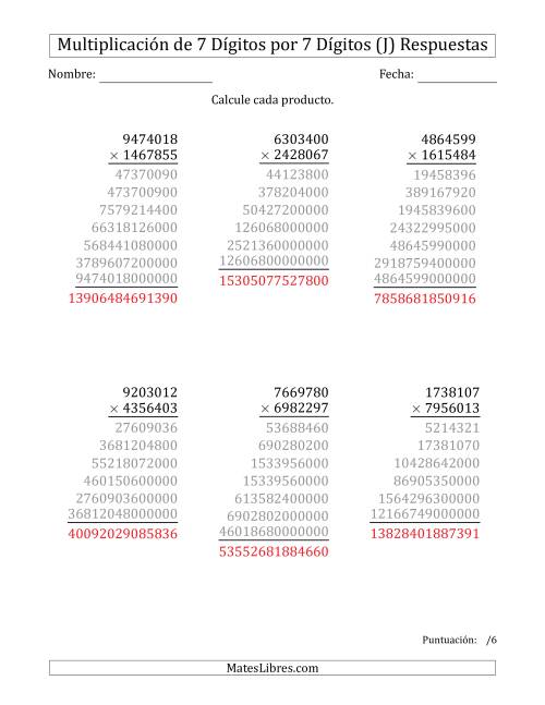 La hoja de ejercicios de Multiplicar Números de 7 Dígitos por 7 Dígitos (J) Página 2