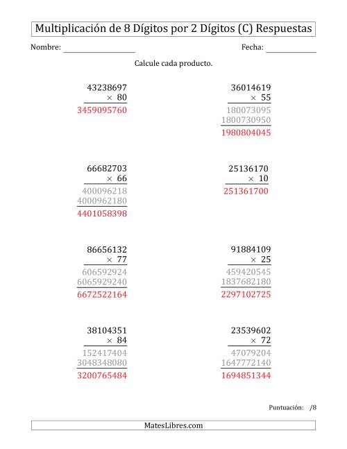 La hoja de ejercicios de Multiplicar Números de 8 Dígitos por 2 Dígitos (C) Página 2