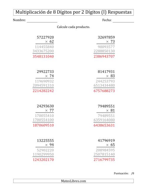 La hoja de ejercicios de Multiplicar Números de 8 Dígitos por 2 Dígitos (I) Página 2