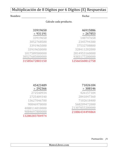 La hoja de ejercicios de Multiplicar Números de 8 Dígitos por 6 Dígitos (E) Página 2