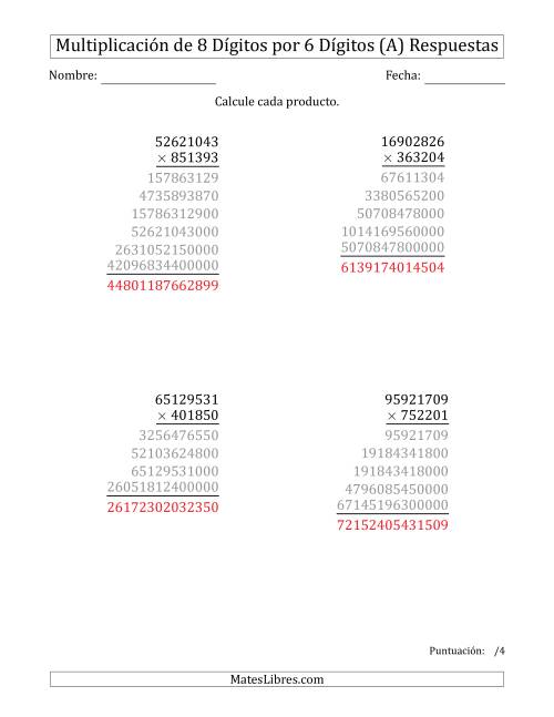 La hoja de ejercicios de Multiplicar Números de 8 Dígitos por 6 Dígitos (Todas) Página 2