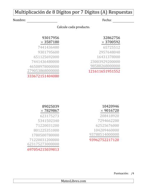 La hoja de ejercicios de Multiplicar Números de 8 Dígitos por 7 Dígitos (Todas) Página 2