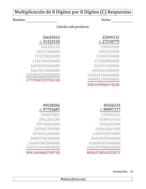 La hoja de ejercicios de Multiplicar Números de 8 Dígitos por 8 Dígitos (C) Página 2
