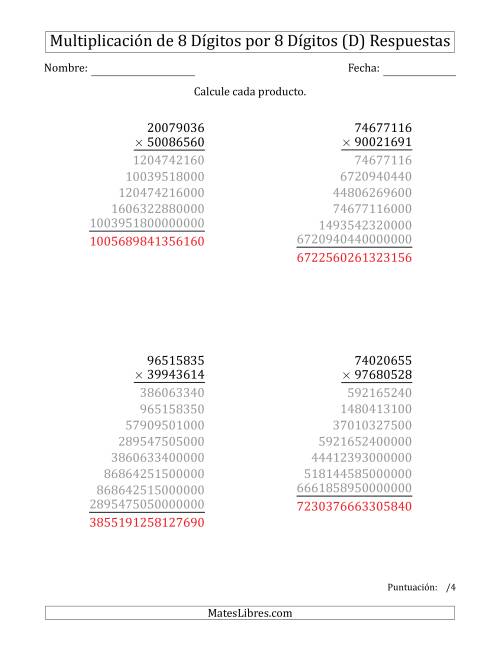 La hoja de ejercicios de Multiplicar Números de 8 Dígitos por 8 Dígitos (D) Página 2