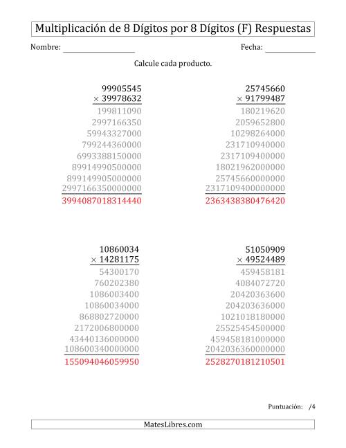 La hoja de ejercicios de Multiplicar Números de 8 Dígitos por 8 Dígitos (F) Página 2