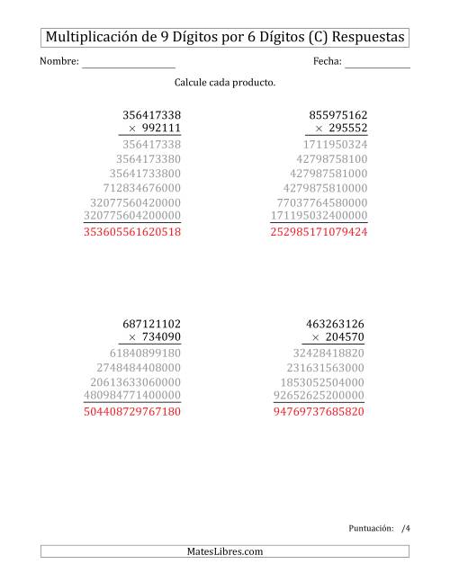 La hoja de ejercicios de Multiplicar Números de 9 Dígitos por 6 Dígitos (C) Página 2