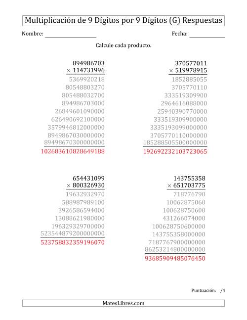La hoja de ejercicios de Multiplicar Números de 9 Dígitos por 9 Dígitos (G) Página 2