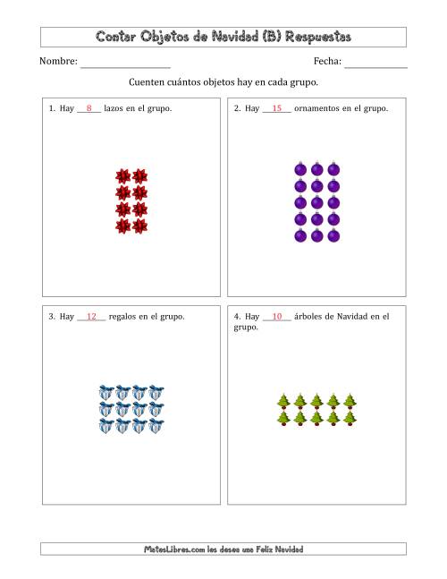 La hoja de ejercicios de Contar Objetos Navideños en Conjuntos Rectangulares de Dimensiones hasta 5 (B) Página 2