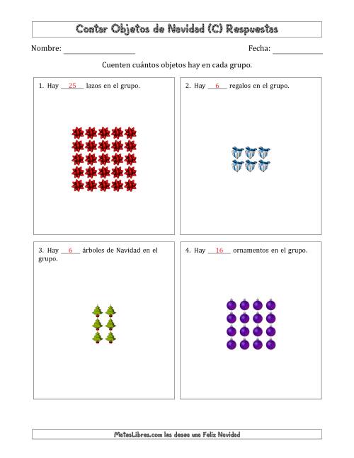 La hoja de ejercicios de Contar Objetos Navideños en Conjuntos Rectangulares de Dimensiones hasta 5 (C) Página 2