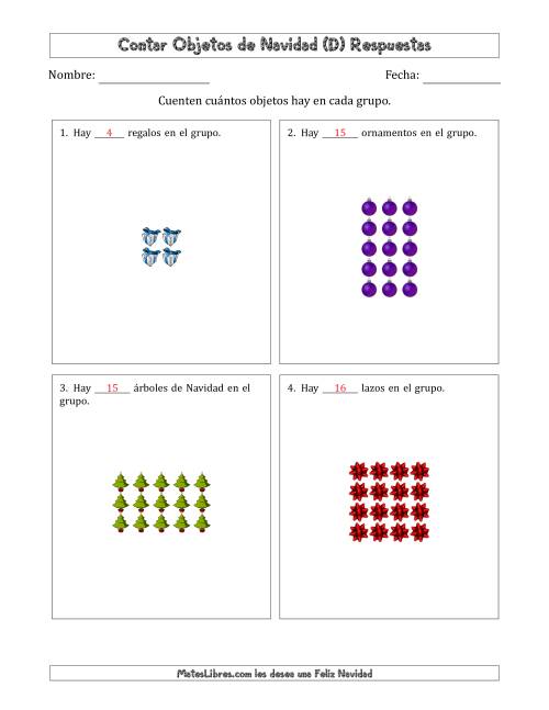La hoja de ejercicios de Contar Objetos Navideños en Conjuntos Rectangulares de Dimensiones hasta 5 (D) Página 2