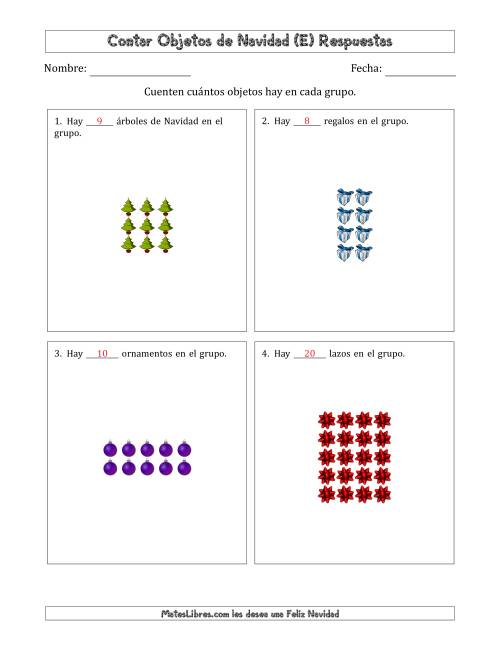 La hoja de ejercicios de Contar Objetos Navideños en Conjuntos Rectangulares de Dimensiones hasta 5 (E) Página 2