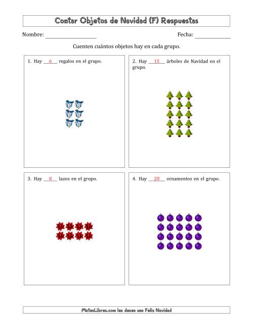 La hoja de ejercicios de Contar Objetos Navideños en Conjuntos Rectangulares de Dimensiones hasta 5 (F) Página 2
