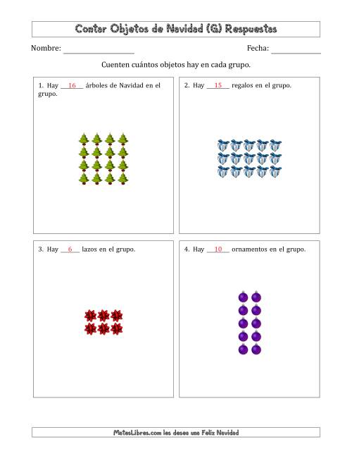 La hoja de ejercicios de Contar Objetos Navideños en Conjuntos Rectangulares de Dimensiones hasta 5 (G) Página 2