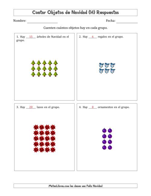 La hoja de ejercicios de Contar Objetos Navideños en Conjuntos Rectangulares de Dimensiones hasta 5 (H) Página 2