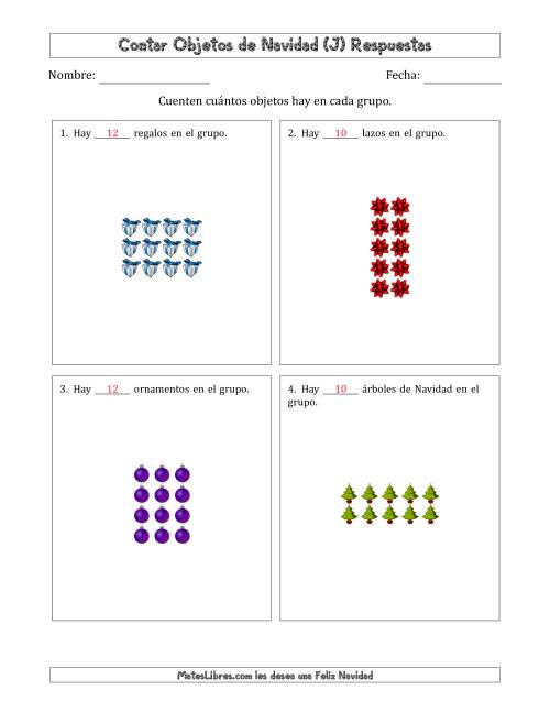 La hoja de ejercicios de Contar Objetos Navideños en Conjuntos Rectangulares de Dimensiones hasta 5 (J) Página 2