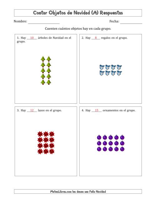La hoja de ejercicios de Contar Objetos Navideños en Conjuntos Rectangulares de Dimensiones hasta 5 (Todas) Página 2
