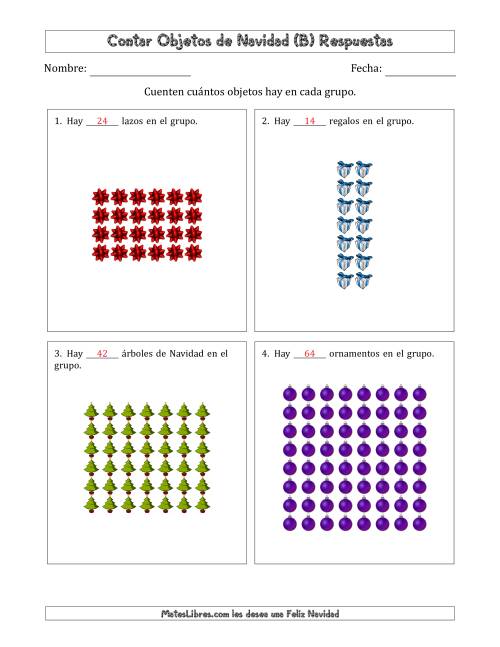 La hoja de ejercicios de Contar Objetos Navideños en Conjuntos Rectangulares de Dimensiones hasta 9 (B) Página 2