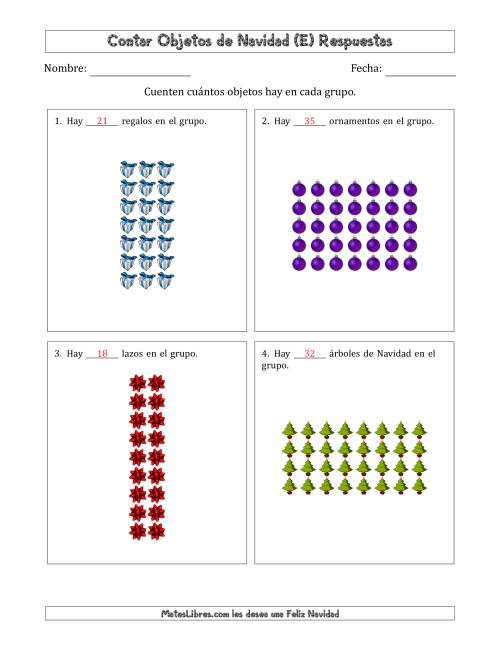 La hoja de ejercicios de Contar Objetos Navideños en Conjuntos Rectangulares de Dimensiones hasta 9 (E) Página 2