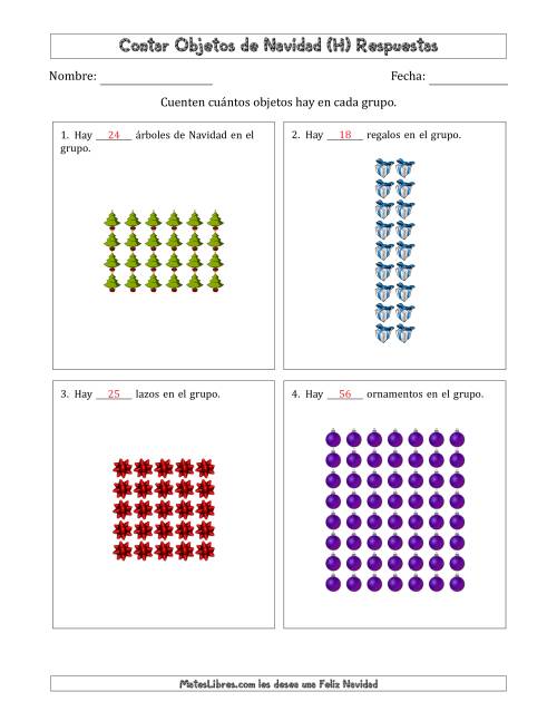 La hoja de ejercicios de Contar Objetos Navideños en Conjuntos Rectangulares de Dimensiones hasta 9 (H) Página 2