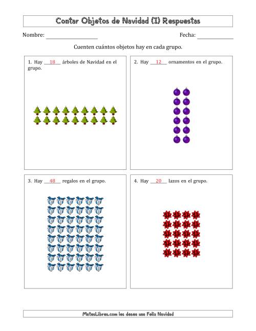 La hoja de ejercicios de Contar Objetos Navideños en Conjuntos Rectangulares de Dimensiones hasta 9 (I) Página 2