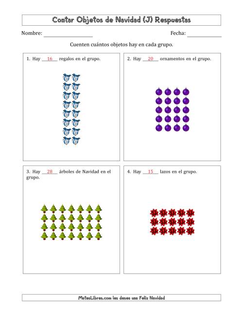La hoja de ejercicios de Contar Objetos Navideños en Conjuntos Rectangulares de Dimensiones hasta 9 (J) Página 2