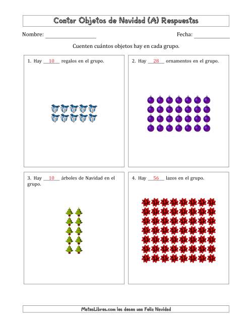 La hoja de ejercicios de Contar Objetos Navideños en Conjuntos Rectangulares de Dimensiones hasta 9 (Todas) Página 2