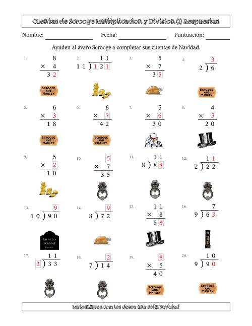 La hoja de ejercicios de Las cuentas incompletas de Ebenezer Scrooge, Multiplicacion y Division (Versión Fácil) (I) Página 2