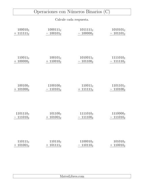La hoja de ejercicios de Suma y Resta con Números Binarios (Base 2) (C)