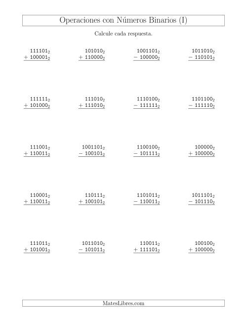 La hoja de ejercicios de Suma y Resta con Números Binarios (Base 2) (I)