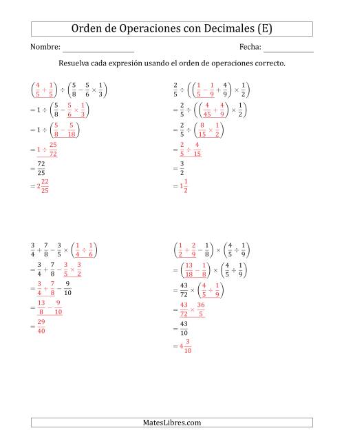 La hoja de ejercicios de Orden de Operaciones con Fracciones Positivas sin Exponentes (Cuatro Pasos) (E) Página 2