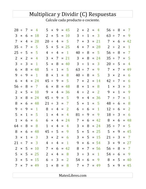 La hoja de ejercicios de 100 Preguntas Horizontales de Multiplicación y División (de 1 a 9) (C) Página 2