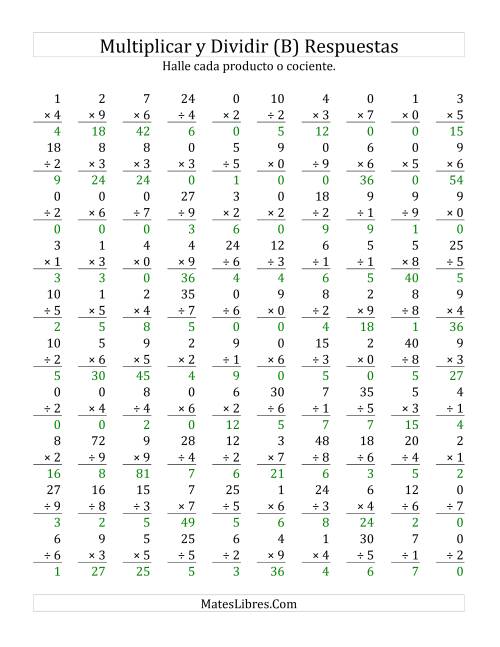 La hoja de ejercicios de Multiplicar y Dividir, Rango de 0 a 9 (B) Página 2