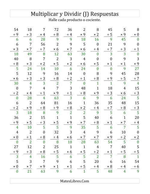 La hoja de ejercicios de Multiplicar y Dividir, Rango de 0 a 9 (J) Página 2