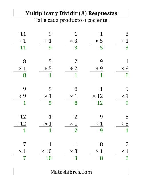 La hoja de ejercicios de Multiplicar y Dividir por 1 (Grande) Página 2