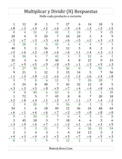 La hoja de ejercicios de Multiplicar y Dividir, Rango de 1 a 9 (H) Página 2