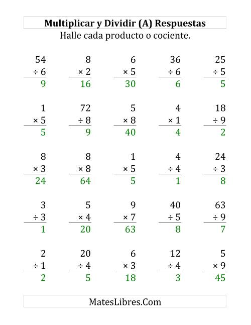 La hoja de ejercicios de Multiplicar y Dividir, Rango de 1 a 9 (Grande) Página 2