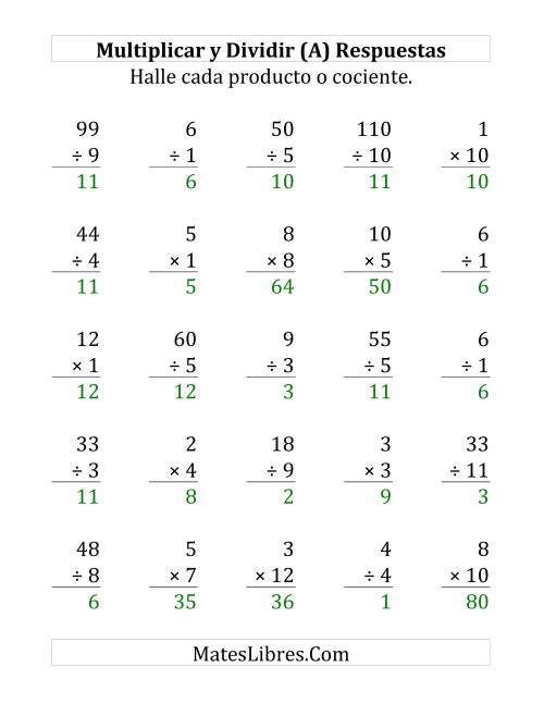 La hoja de ejercicios de Multiplicar y Dividir, Rango de 1 a 12 (Grande) Página 2