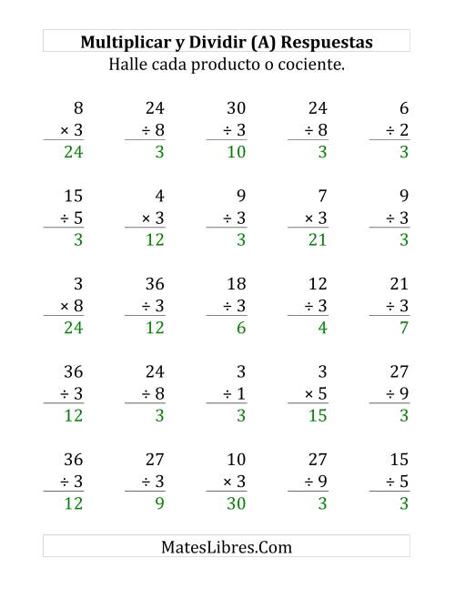La hoja de ejercicios de Multiplicar y Dividir por 3 (Grande) Página 2