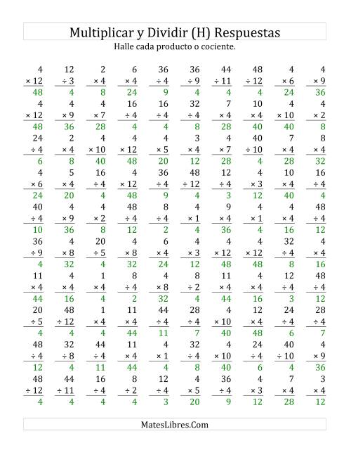 La hoja de ejercicios de Multiplicar y Dividir por 4 (H) Página 2
