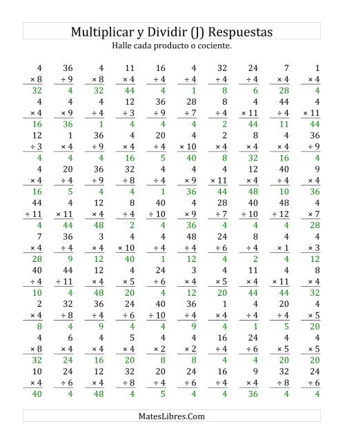 La hoja de ejercicios de Multiplicar y Dividir por 4 (J) Página 2