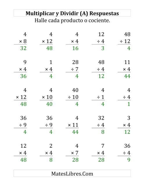 La hoja de ejercicios de Multiplicar y Dividir por 4 (Grande) Página 2
