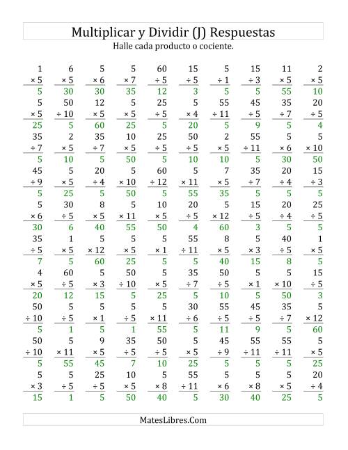 La hoja de ejercicios de Multiplicar y Dividir por 5 (J) Página 2